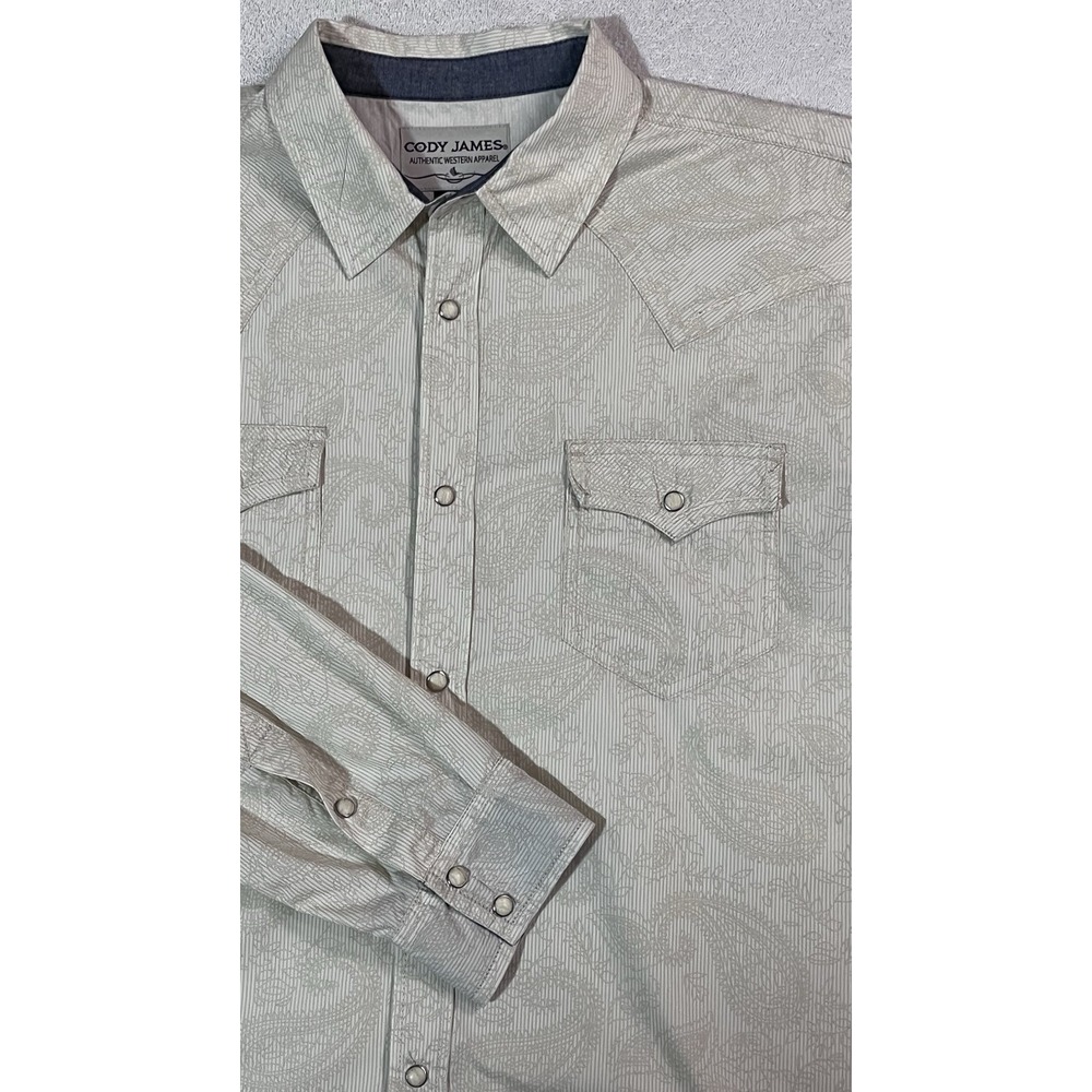 Cody James XL Cream Paisley Pearl Snap Shirt Cowboy Rodeo Long Western Sleeve